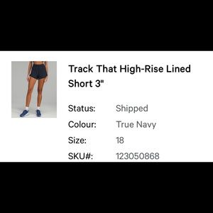 Lululemon track that high rise lined shorts 18 navy euc